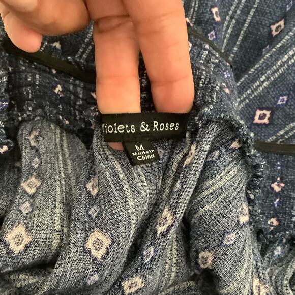 Violets & Roses Ballari Blue Printed Off The Shoulder Short Sleeve Top Medium - Picture 4 of 5